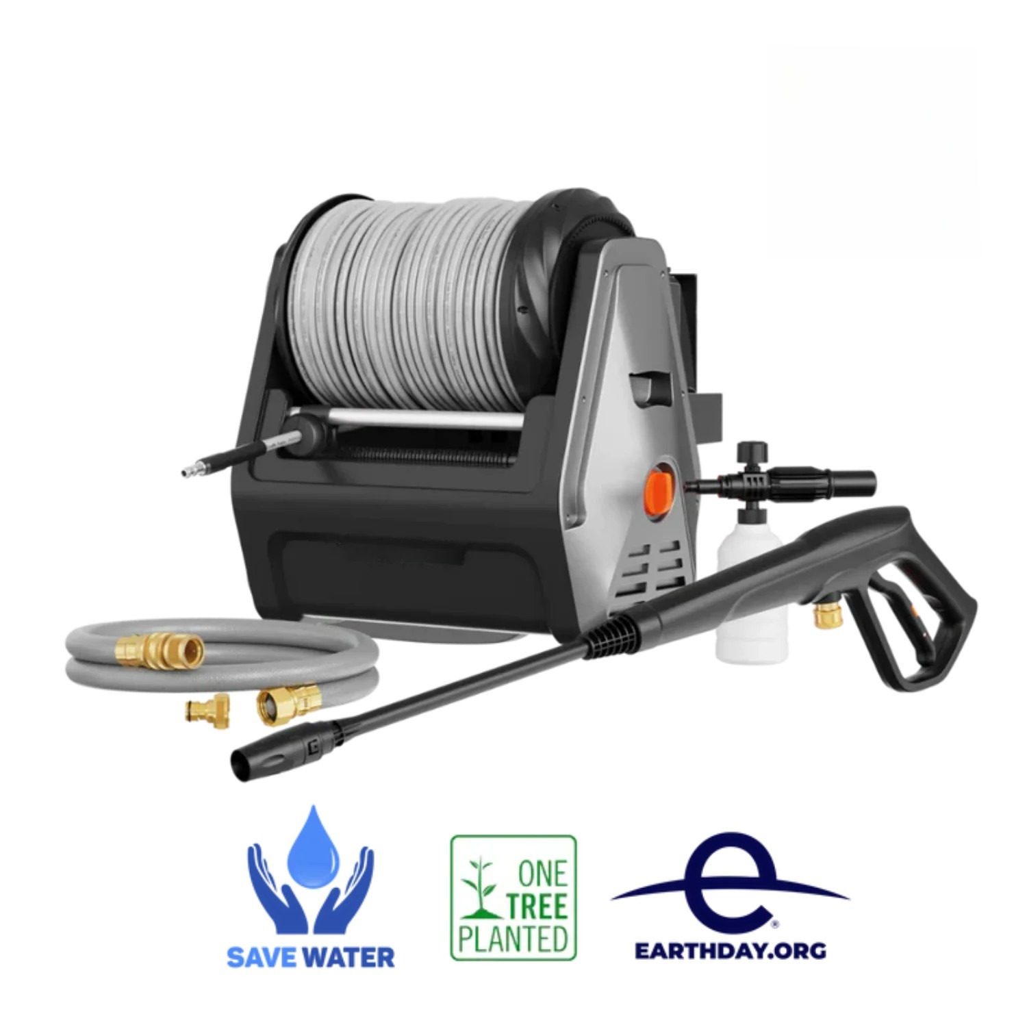 Retractable Pressure Washer Plus Wall-Mounted Power Cleaning System with Auto-Retracting Hose