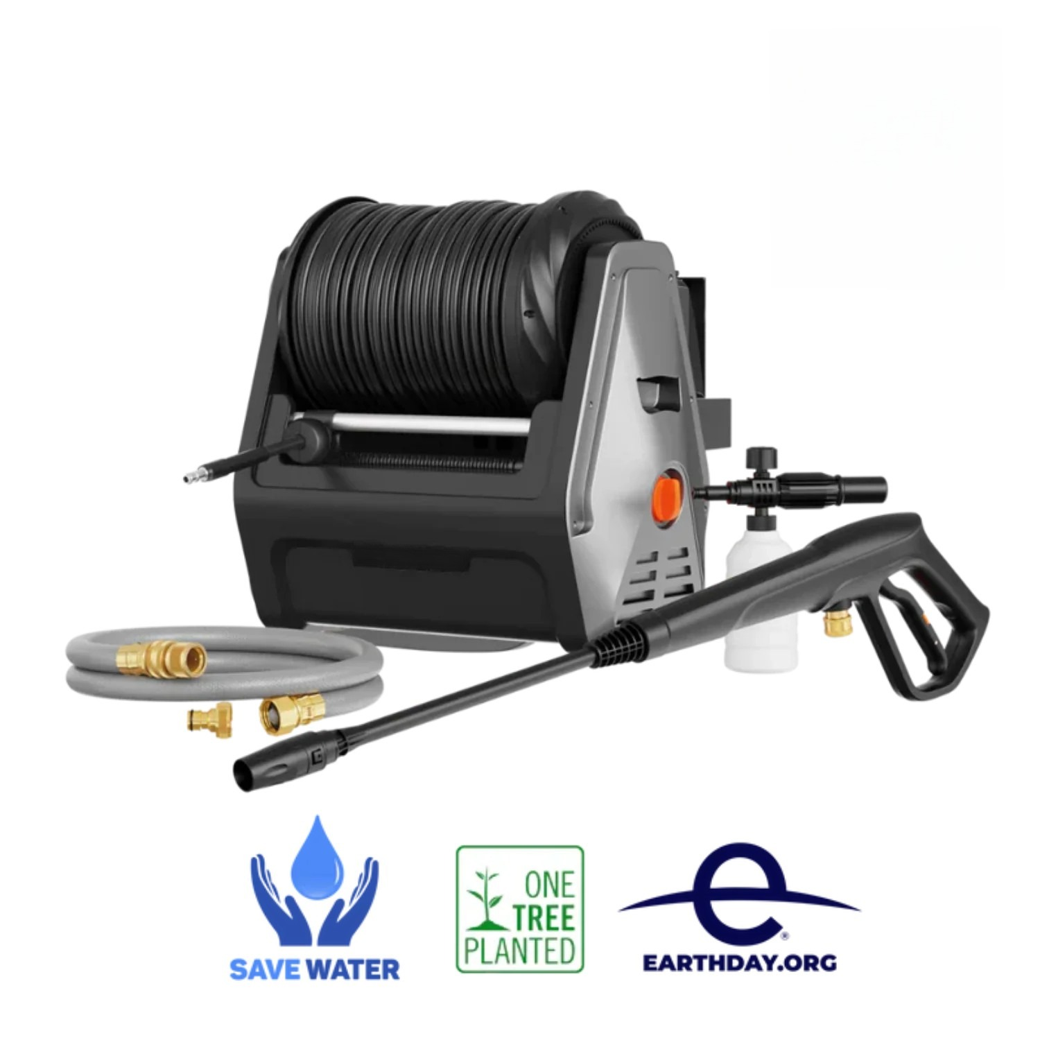 Retractable Pressure Washer Plus Wall-Mounted Power Cleaning System with Auto-Retracting Hose