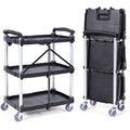 3-Tier Folding Utility Cart – Heavy Duty Rolling Service Cart (165 lbs Capacity)