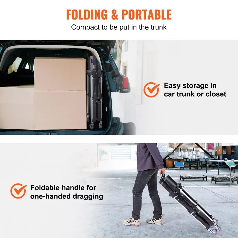 3-Tier Folding Utility Cart – Heavy Duty Rolling Service Cart (165 lbs Capacity)
